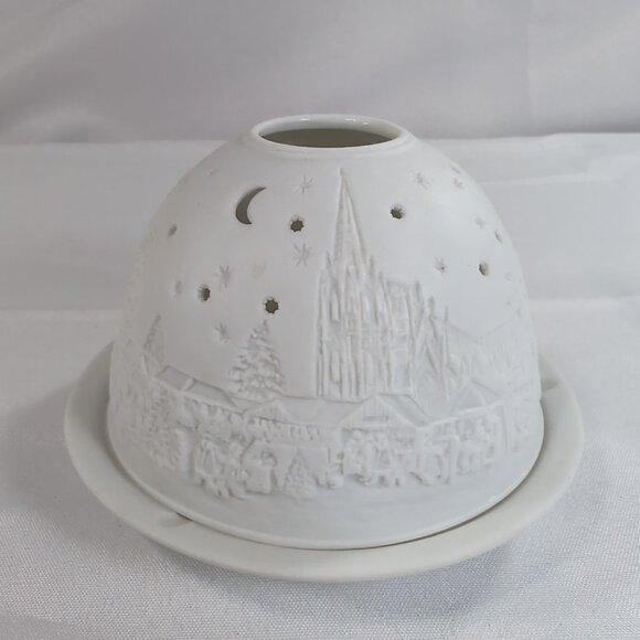 Starlight Hellmann-Versand Bisque Lithopane White Christmas 0816 Candle Holder - Picture 2 of 12